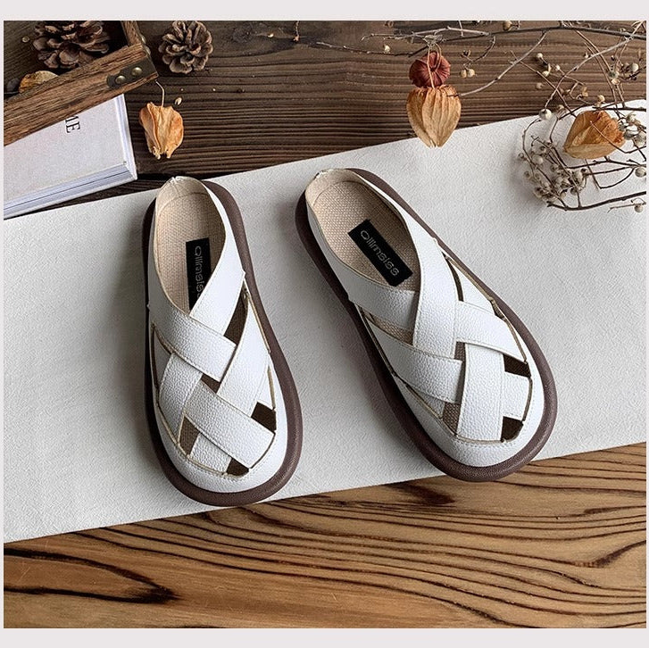 Women's Summer Closed Toe Hollow Out Flat Mule Shoes