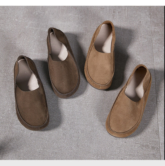 Women's Handmade Leather Vintage Minimalist Slip-On Patchwork Flat Shoes