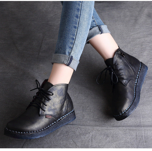 Women's Soft Leather Lace-Up Ankle Boots – Casual & Comfortable Design