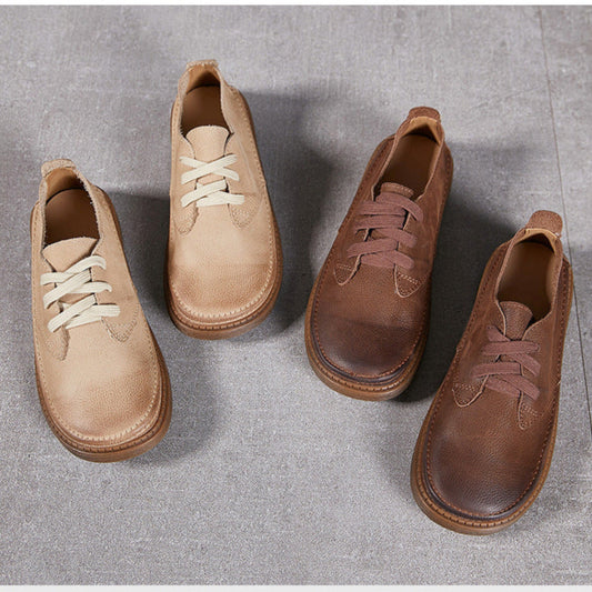 Women's Leather Casual Lace-up Flat Shoes