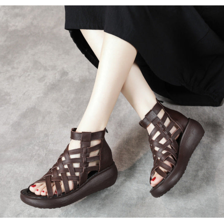 Women's Leather Roman Ankle Boots Sandals