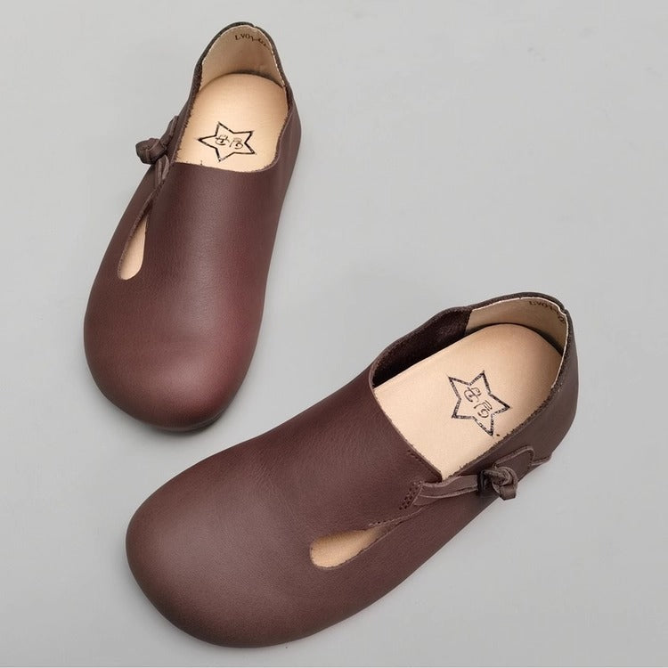 Women's Handmade Cowhide Leather Flats – Soft, Non-Slip & Vintage Style