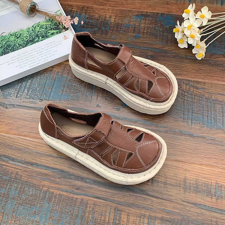 Women's Soft Leather Platform Cut-Out Breathable Summer Sandals