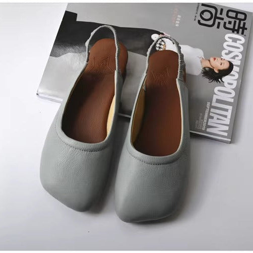 Women's Closed Toe Slip On Leather Heel Hollow Out Flat Sandals