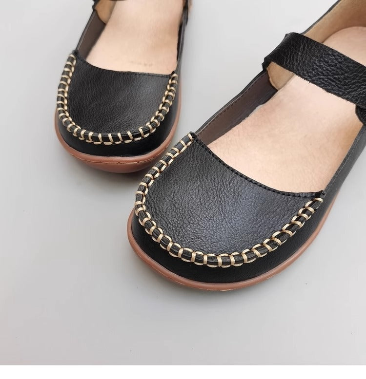 Leather Stitching Comfortable Buckle Low-cut Niche Mary Jane Shoes Women's Shoes