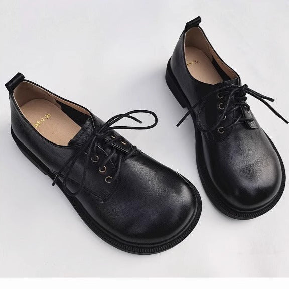 Women's Handmade Wide Toe Box Leather Lace-Up Casual Flat Shoes
