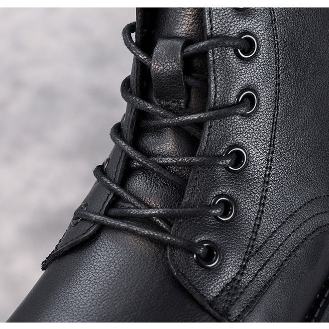 Women's Leather Casual Lace-Up Ankle Boots with Side Zipper Closure