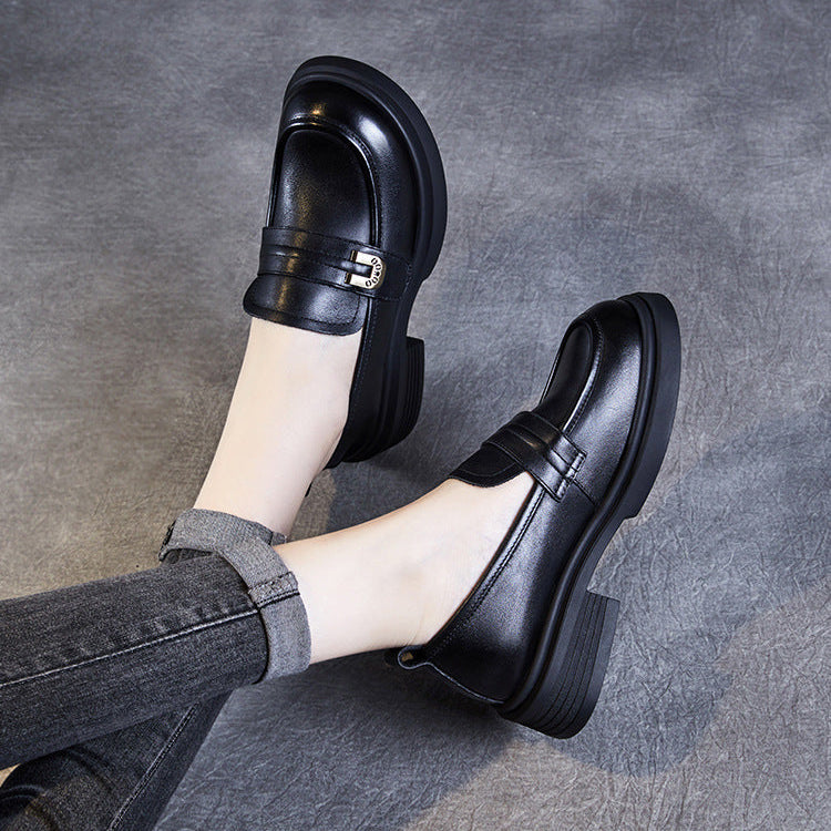 Women's Soft Leather Low Heel Loafers – Comfortable Everyday Slip-On Shoes