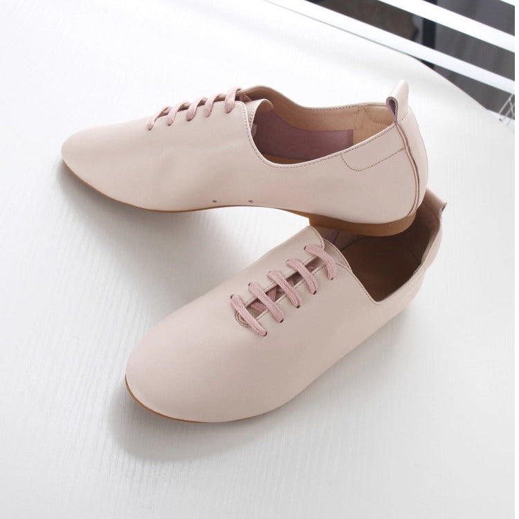 Women's Preppy Round Toe Leather Flats – Comfortable Soft Sole