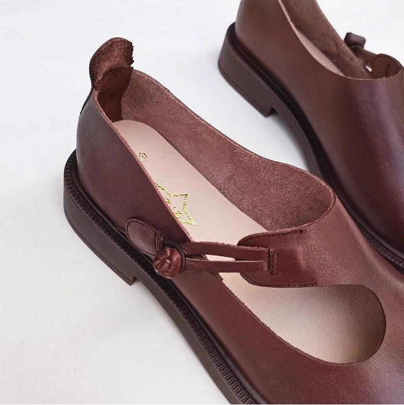 Handmade Women's Leather Wide Toe Box Flats – Casual Slip-On Shoes with Comfort