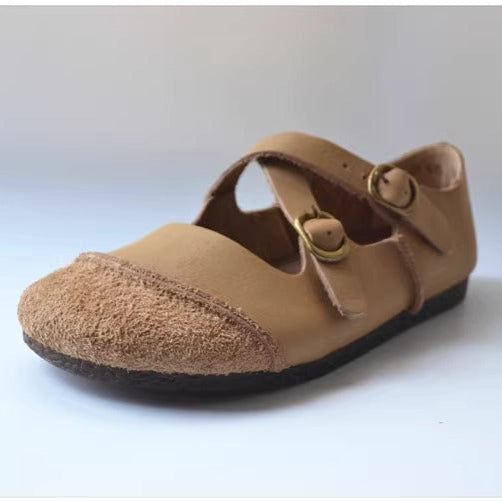 Women's Women's Leather Retro Patchwork Flat Cross Strap Mary Jane Shoes