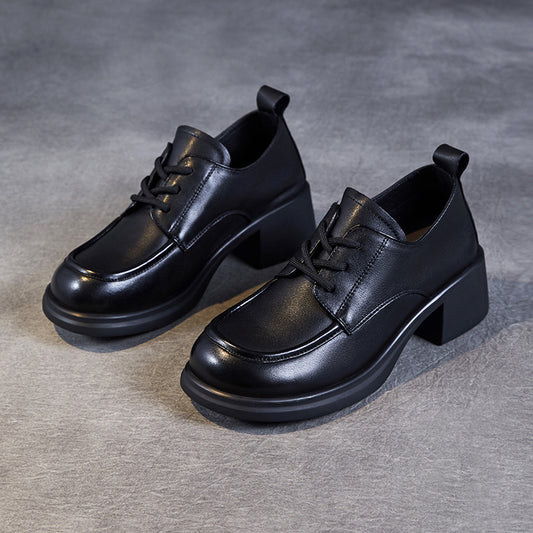 Women's Leather Comfortable Low Heel Block Oxford Shoes