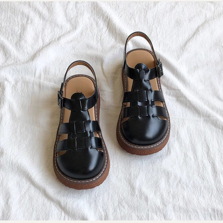 Women's Leather Closed Toe Round Sandals – Casual Summer Comfort Shoes