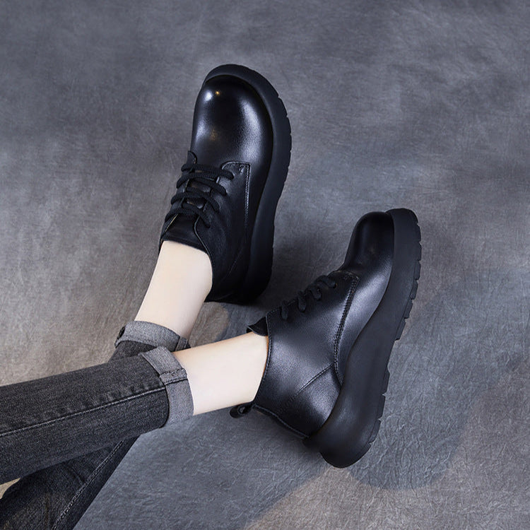 Women's Leather Lace-Up Platform High-Top Shoes – Casual & Comfortable