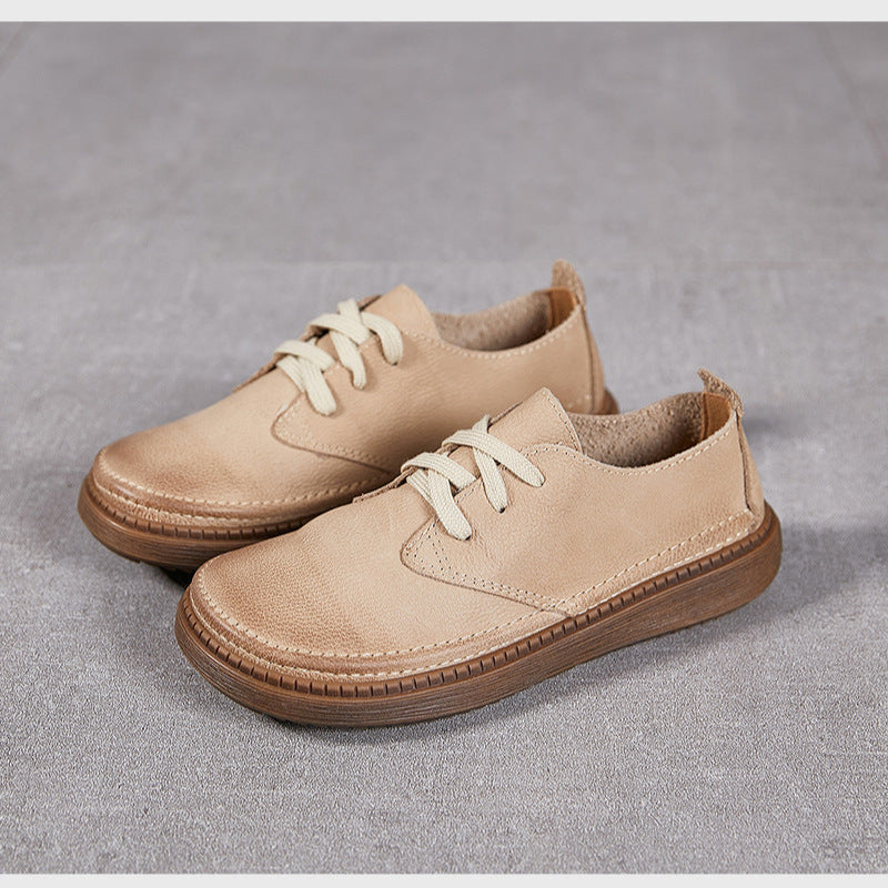 Women's Leather Casual Lace-up Flat Shoes