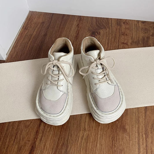 Women's Leather Patchwork High-Top Lace-Up Casual Sneakers – Ugly-Cute Style