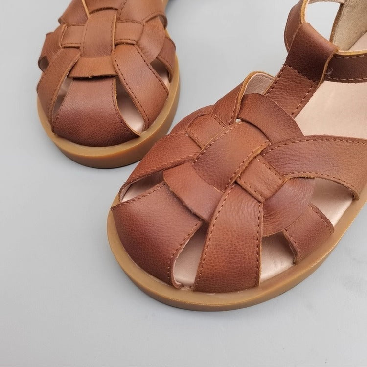 Women's Leather Wide-Toe Closed-Toe Sandals – Non-Slip & Fit for Wide Feet