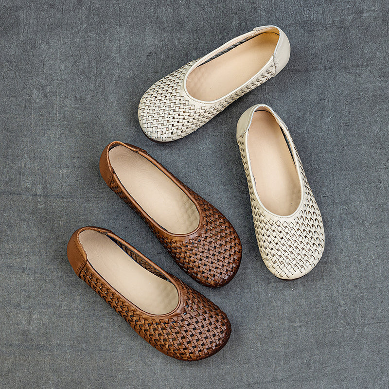 Women's Leather Woven Hollow Out Flat Sandals Glove Shoes
