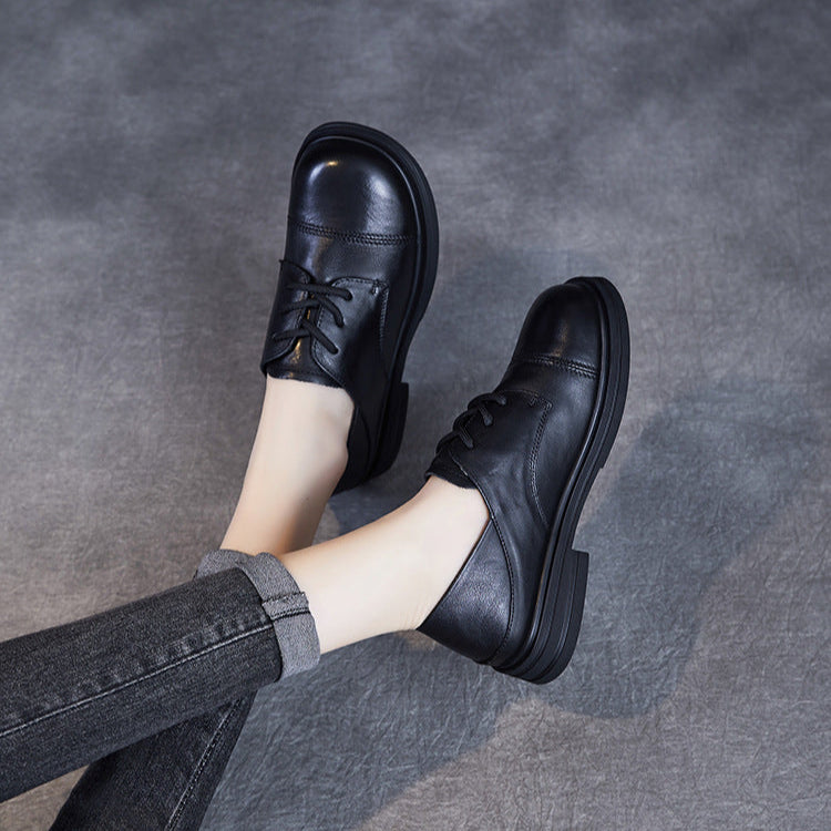 Women's Comfortable Vintage Leather Lace-Up Round-Toe Everyday Shoes