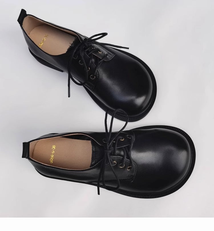 Women's Handmade Wide Toe Box Leather Lace-Up Casual Flat Shoes