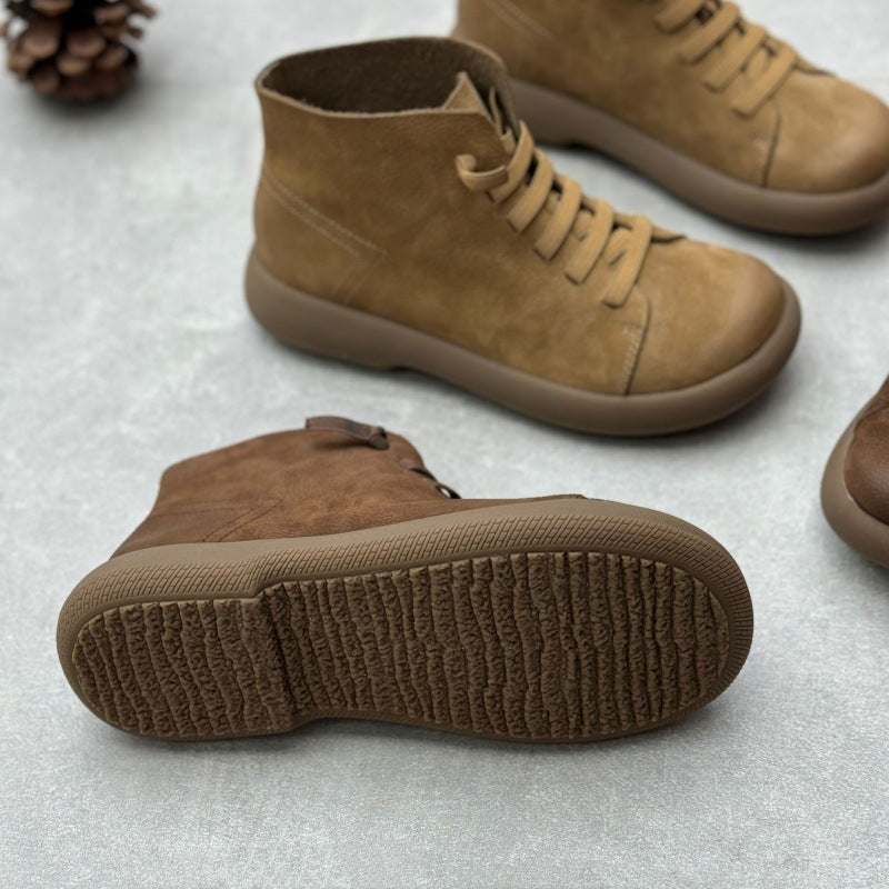 Women's Casual Leather Ankle Boots – Flat Comfortable Short Boots