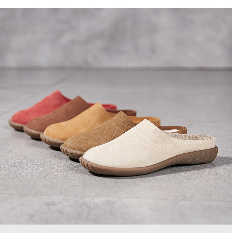 Women's Leather Minimalist Casual Comfort Flat Mule Shoes