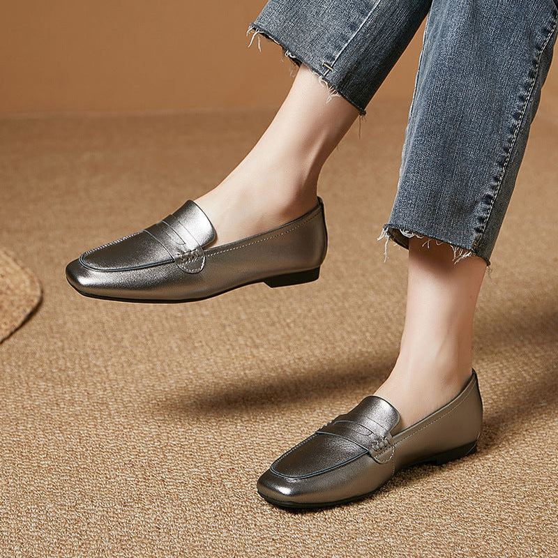 Women's Leather Square Toe Casual Comfortable Classic Loafers
