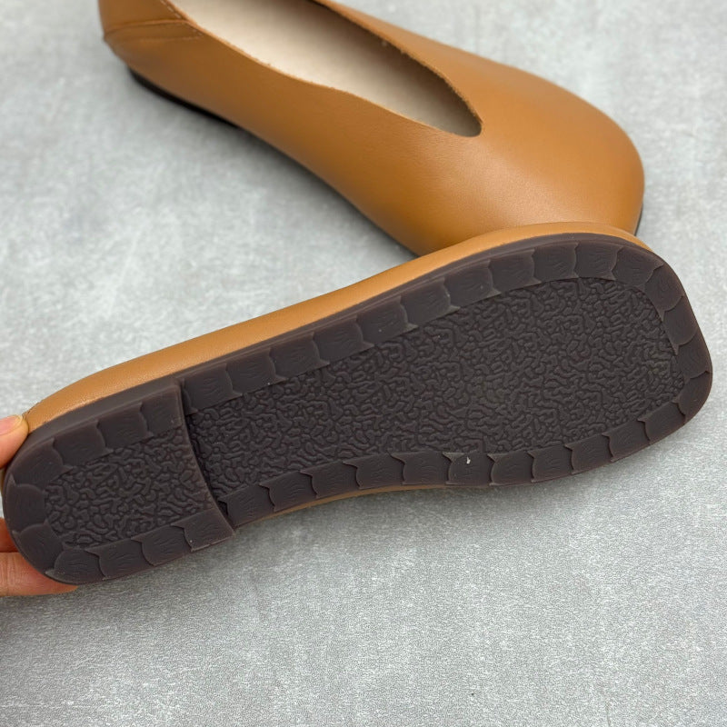 Women’s Handmade Leather Square Toe Flats – Vintage Slip-On Casual Shoes