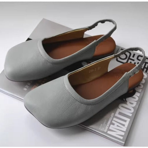 Women's Closed Toe Slip On Leather Heel Hollow Out Flat Sandals