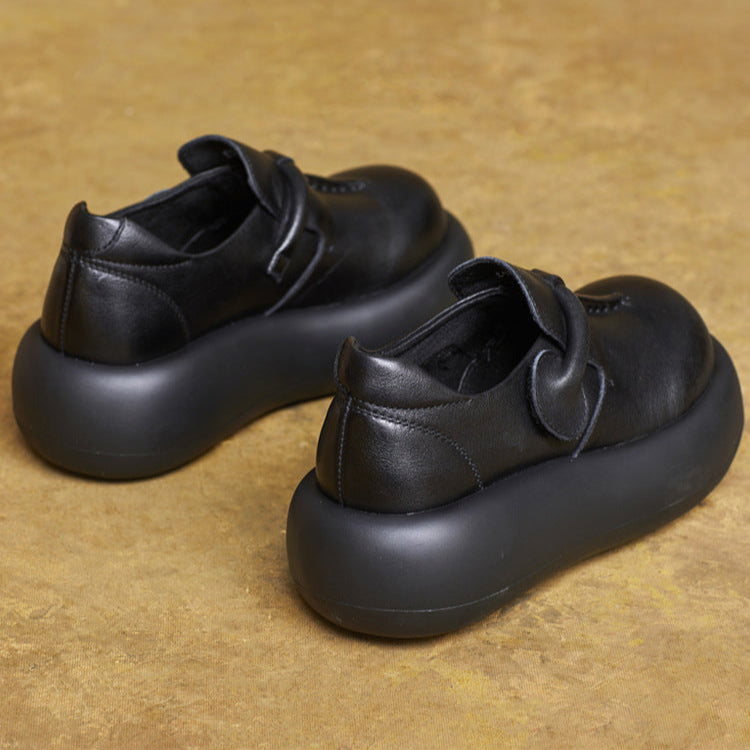 Women's Lightweight Leather Platform Slip-On Loafers – Comfortable Thick Sole