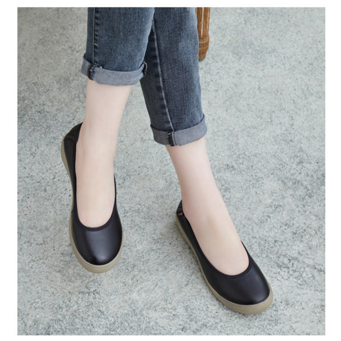 Women's Leather Low Heel Comfortable Boat Shoes