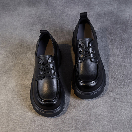 Women's Leather Chunky Heel Lace-Up Oxfords