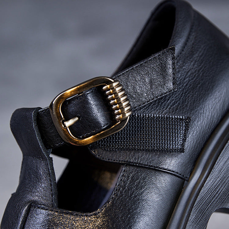 Women's Leather Summer Platform Woven Closed Toe Heel Sandals