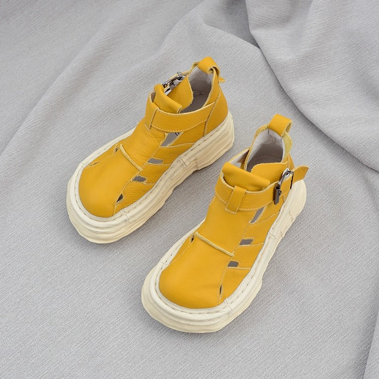 Women's Ugly-Cute Soft Leather Cut-Out High-Top Boots – Casual Style
