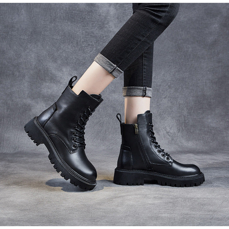 Women's Casual Genuine Leather Boots – Ankle Length with Zipper