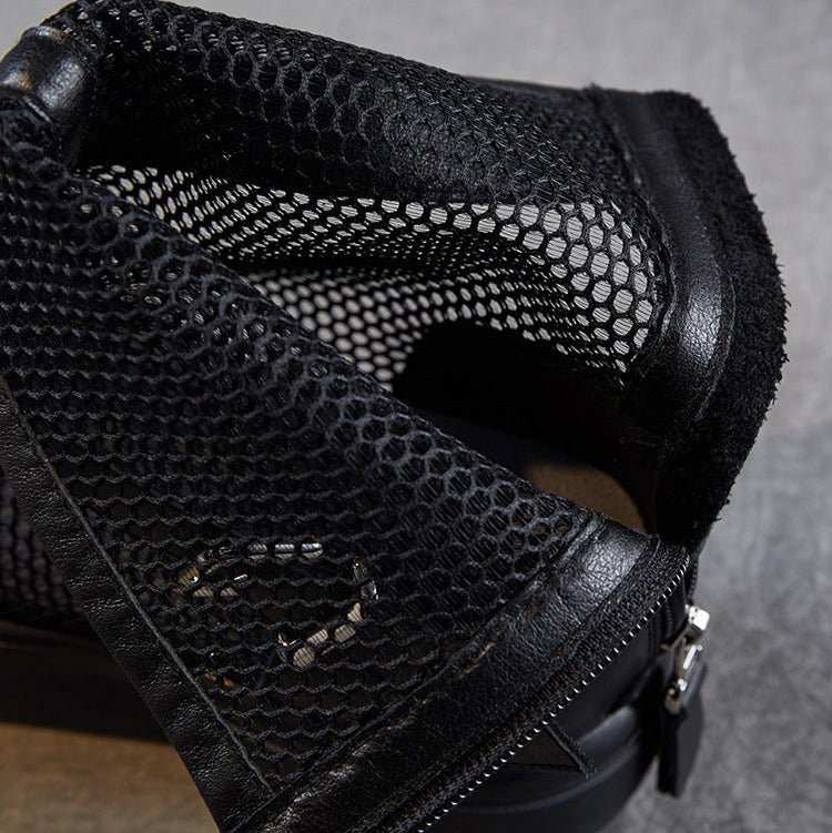 Women's Leather Summer Boots – Mesh Insert Breathable Ankle Shoes