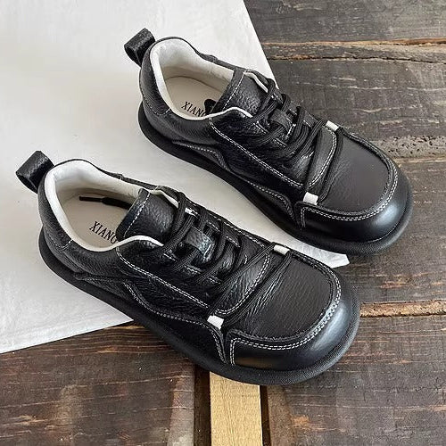 Women's Genuine Leather Casual Lace-Up Flat Shoes