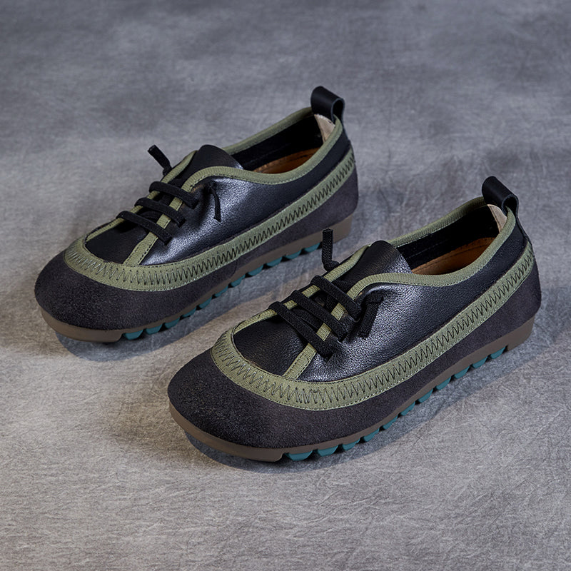 Women's Leather Casual Daily Walking Lace Up Flat Shoes