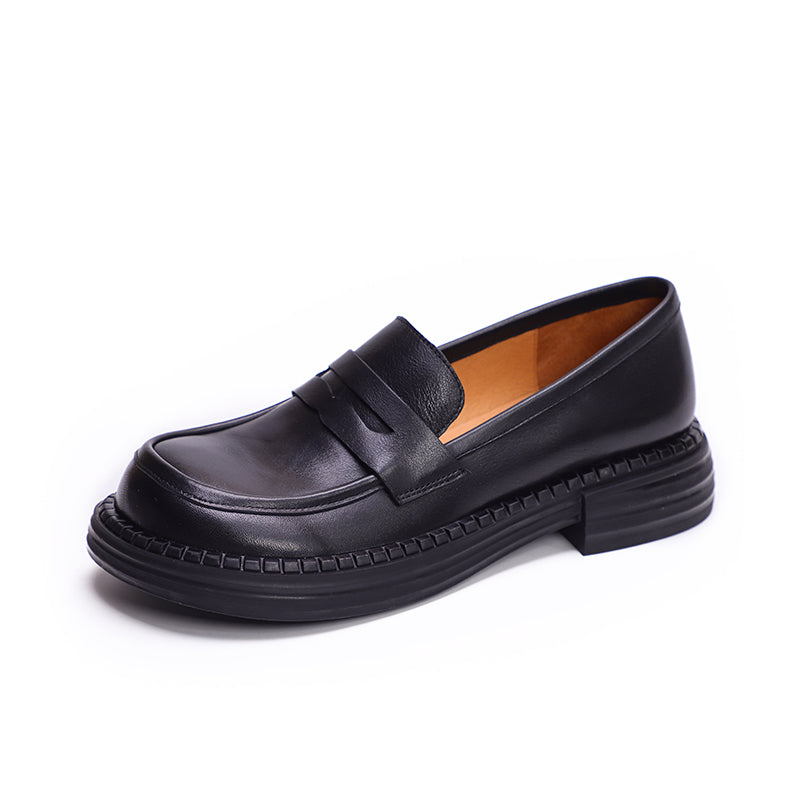 Women's Vintage Leather Handmade Wide Toe Box Loafers