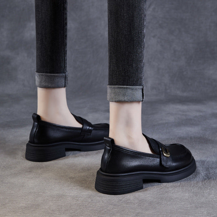 Women's Soft Leather Low Heel Loafers – Comfortable Everyday Slip-On Shoes