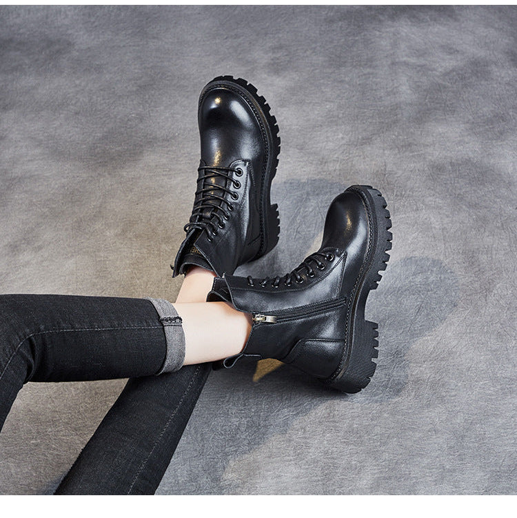 Women's Casual Genuine Leather Boots – Ankle Length with Zipper
