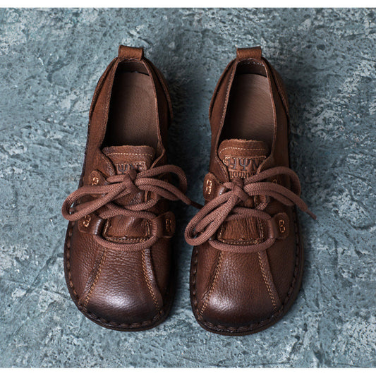 Women's Casual Walking Shoe Leather Soft Sole Lace Up Flat Shoes