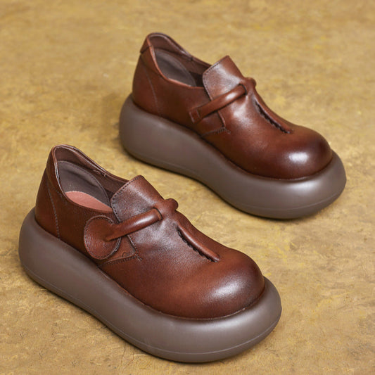 Women's Lightweight Leather Platform Slip-On Loafers – Comfortable Thick Sole