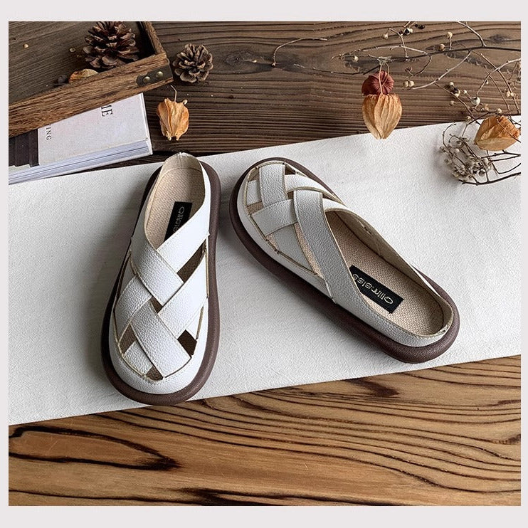 Women's Summer Closed Toe Hollow Out Flat Mule Shoes