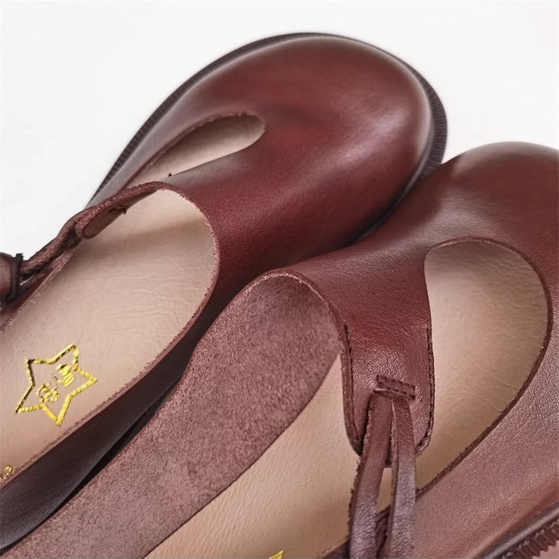 Handmade Women's Leather Wide Toe Box Flats – Casual Slip-On Shoes with Comfort