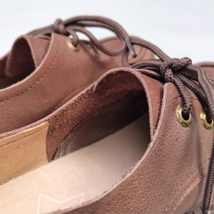 Women's Handmade Leather Casual Flat Lace Up Derby Shoes