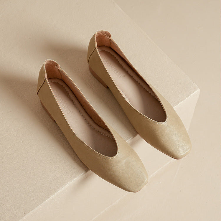 Soft Leather Slip-On Glove Shoes – Women's Multicolor Low Heel Comfortable Flats