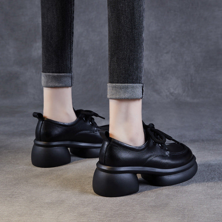 Women's Casual Platform Shoes – Lightweight Genuine Leather Lace-Up Design