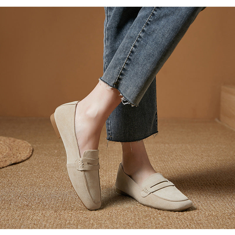 Women's Leather Square Toe Casual Comfortable Classic Loafers