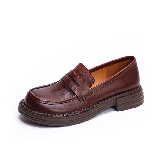 Women's Vintage Leather Handmade Wide Toe Box Loafers